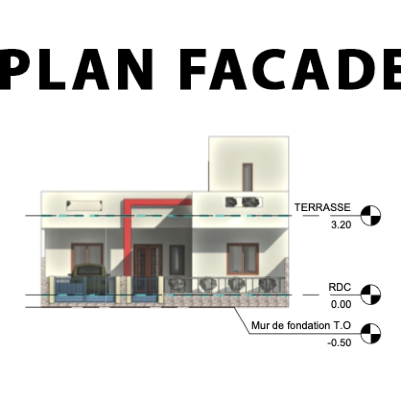 PLAN Facade VILLA F3 RDC ECONOMIQUE
