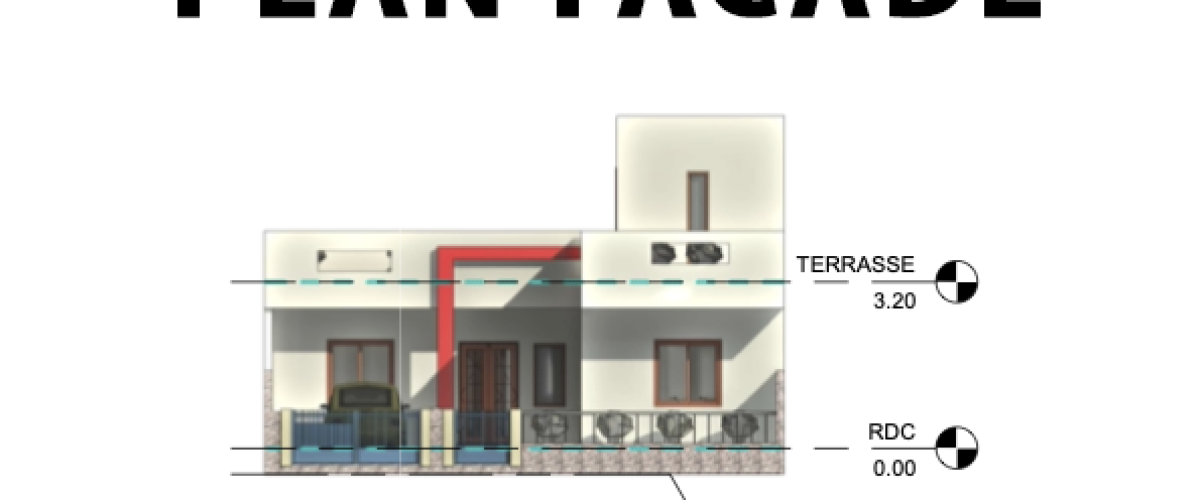 PLAN Facade VILLA F3 RDC ECONOMIQUE
